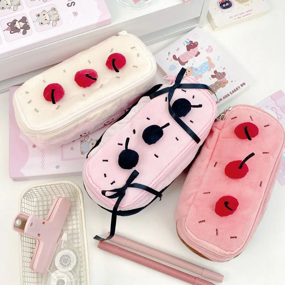 Portable Pen Bag Cherry Cake Portable Pencil Case Multifunction Large Capacity Pen Pouch School Office