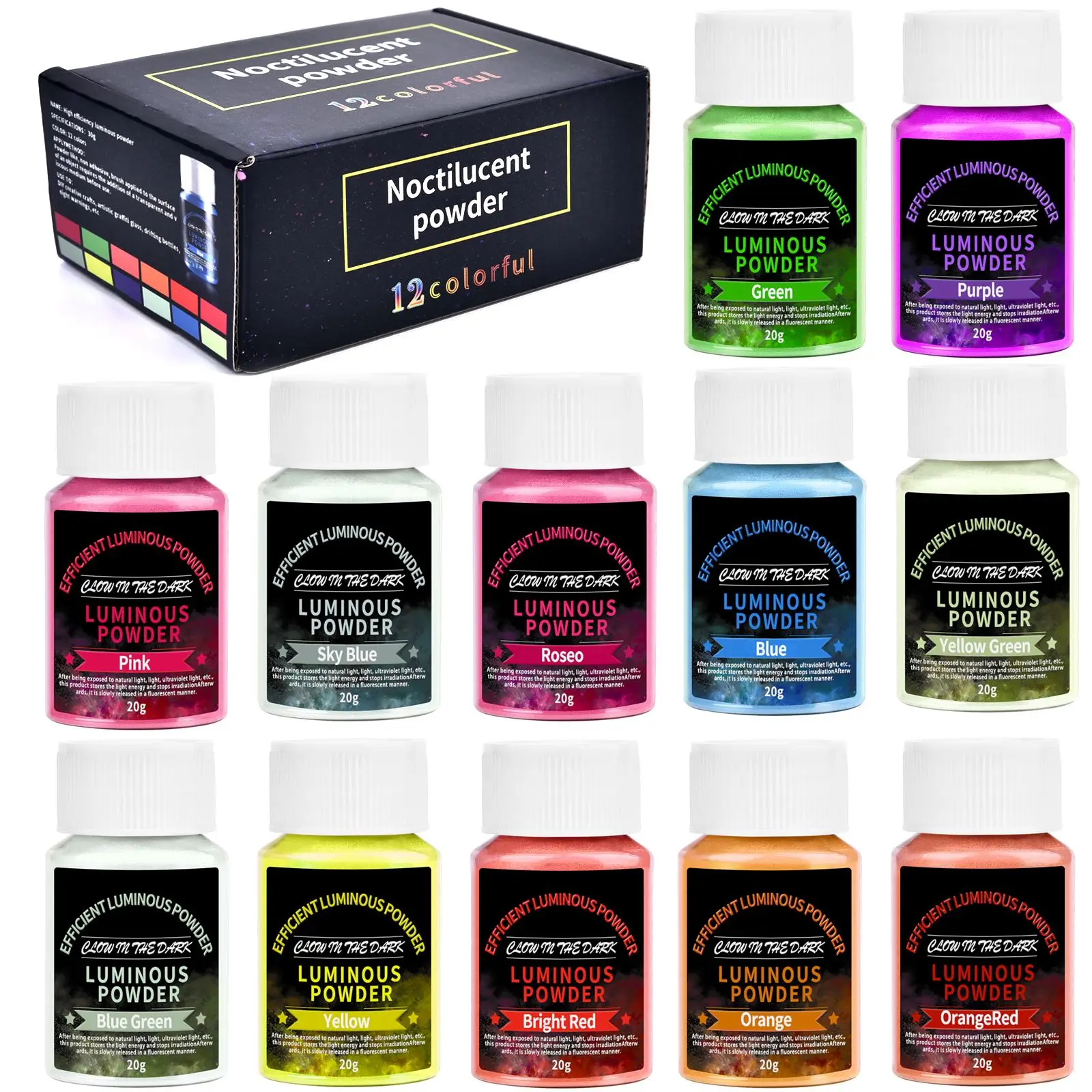 

12pcs/set Long Lasting Bright Luminous Powder Paint Epoxy Resin Pigment Glow In The Dark Fluorescent Powder DIY Jewelry Making