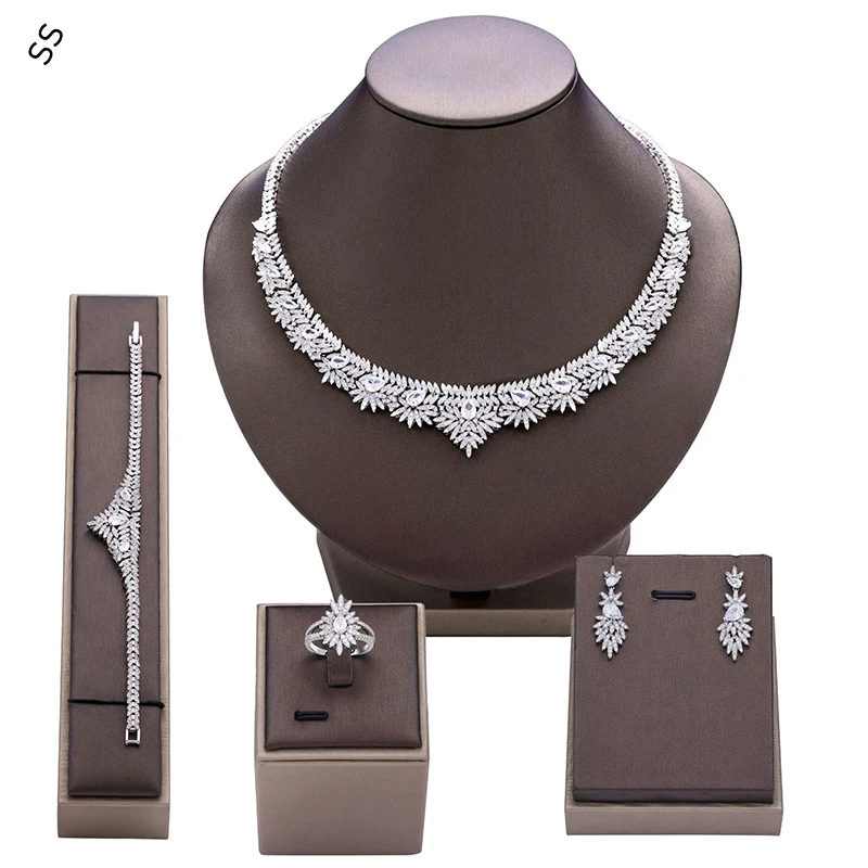 Bridal Dresses Decoration Garment Jewelry Accessories AAA Zircon Gemstone Inlaid Women 4 Pieces Chain Sets 2024 Wedding