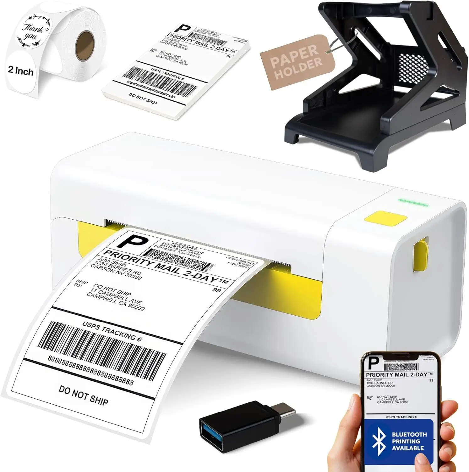 

Bluetooth Thermal Printer for Small Business - 4x6 Labels, 2' Round Stickers, USB-C, Compatible with Android, iOS, Windows, Mac