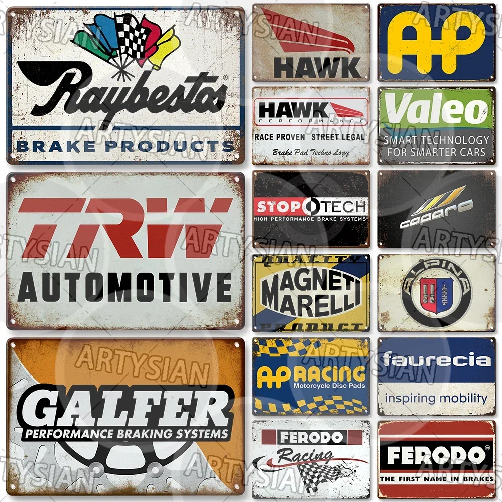 Racing Garage Metal Sign Workshop Car Parts Metal Plaque Galfer Alpina Brembo Raybestos Caparo Valeo Pagid TRW Brembo Ferodo