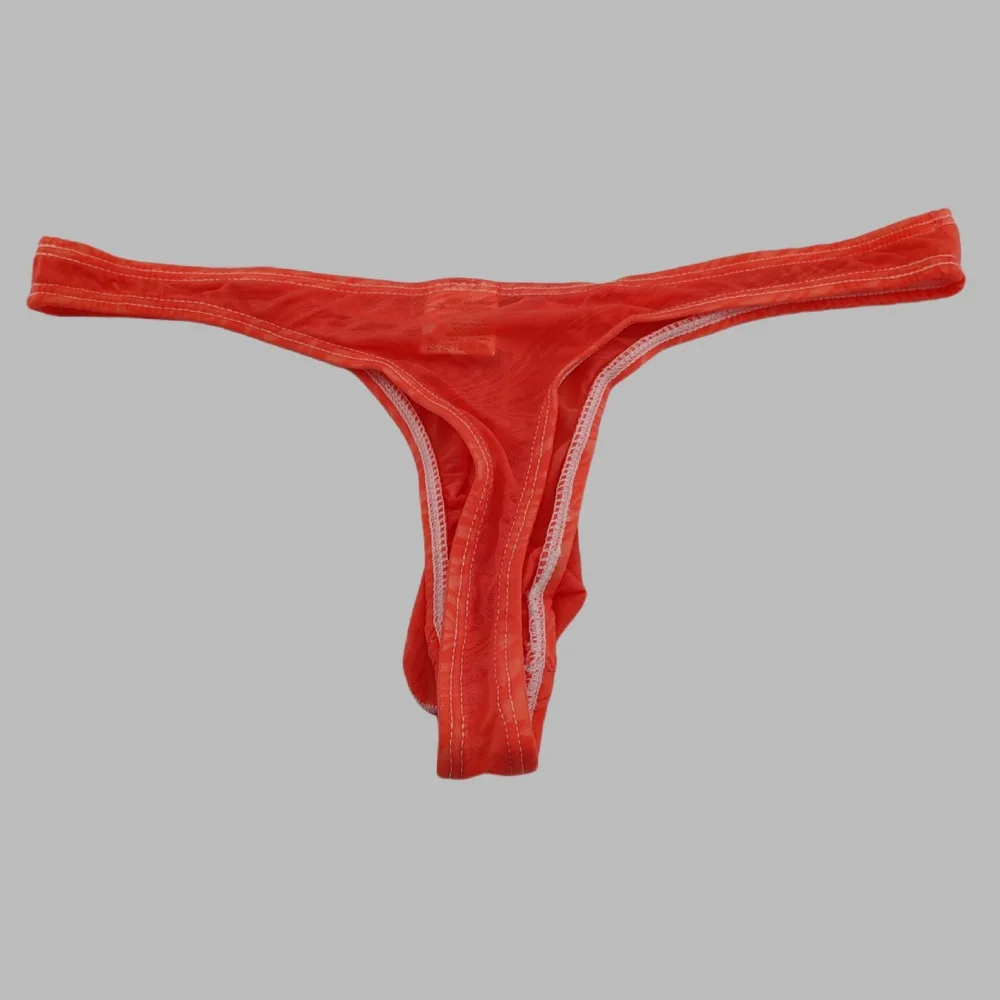 Mens Breathable Thong Sexy Ice Silk Underwear Transparent Lace G-String Bulge Pouch Low Waist Briefs Male Fashion Bikini