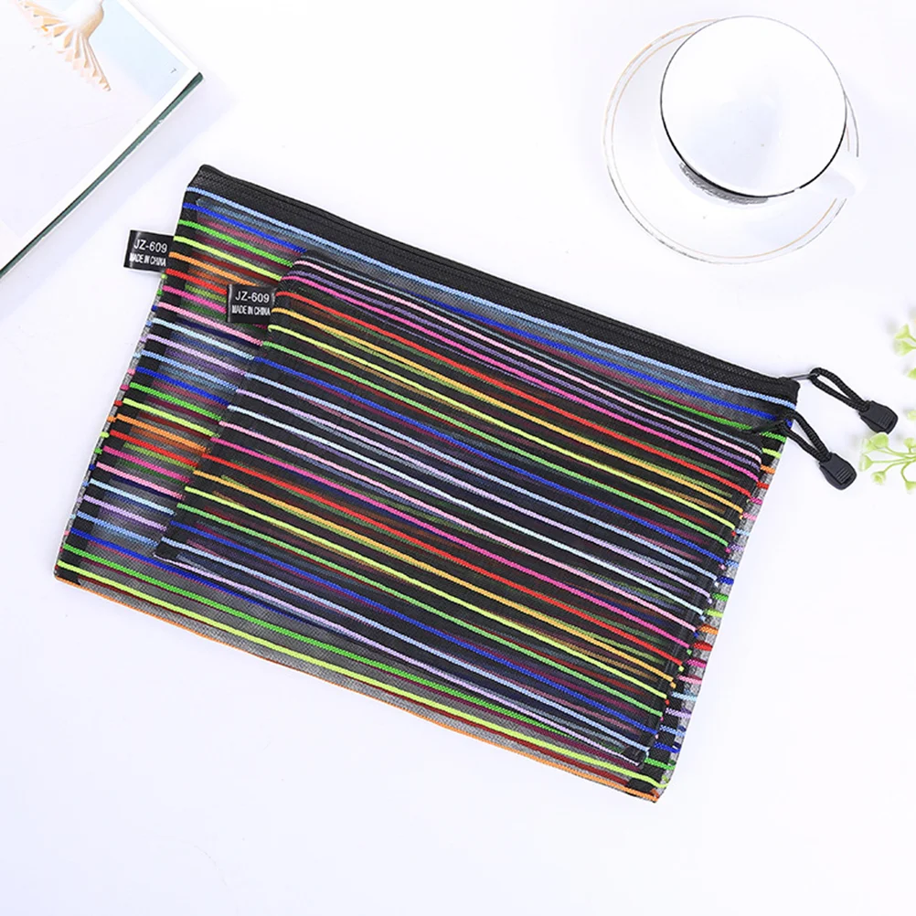 3Pcs Colorful File Pockets Nylon Mesh Zipper File Storage Bags Documents Organizer Pouch