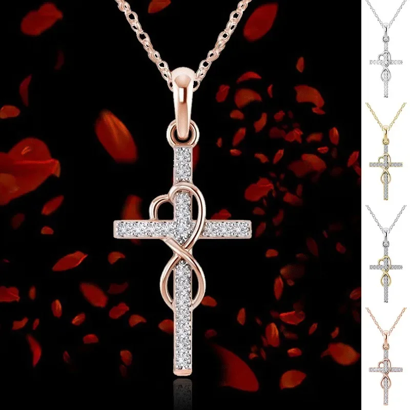 Alloy Pendant With Diamond And Eight-character Cross Necklace Fashion Women Jewelry High-matching Characteristics