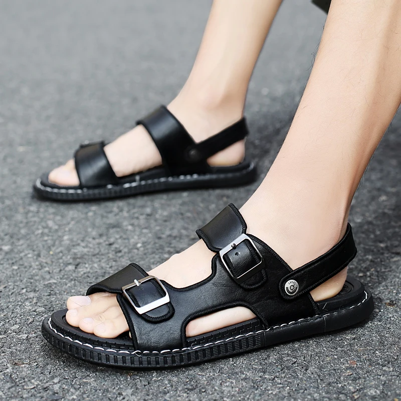 

Men's Summer Sandals Outdoor Casual Sport Slippers Non-Slip Breathable PU Leather Roman Shoes Beach Flip-Flop Garden Footwear