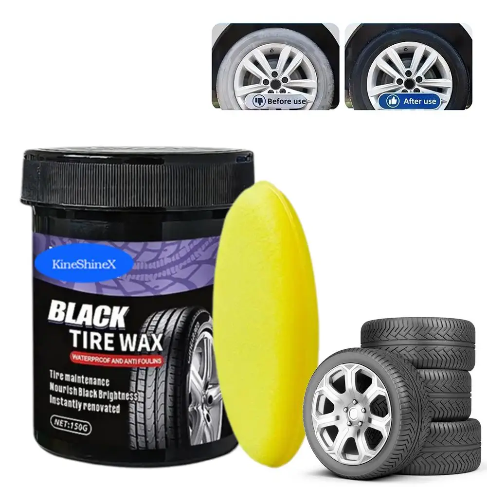 

150 г черного воска для шин — темно-черный блеск, долговечная защита, легкое удаление пятен, защита от плесени для автомобилей и мотоциклов, возраст N6N7