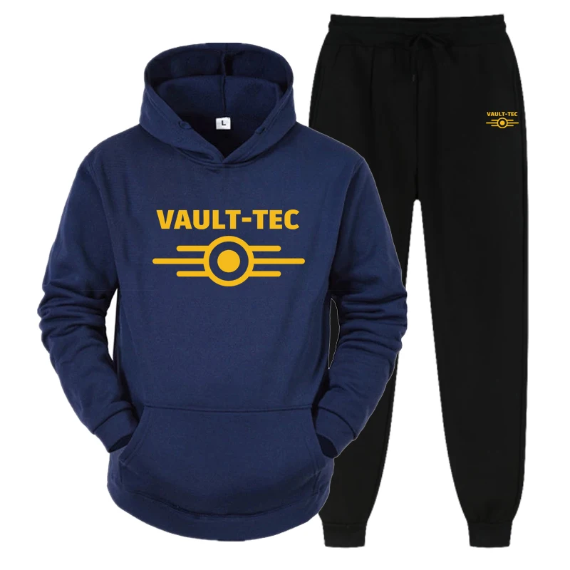 Spring Autumn MEN's  VAULT-TEC New Casual Sports Two Piece Men's Hoodie Printed Fashion Home Outdoor Activity Training Clothing