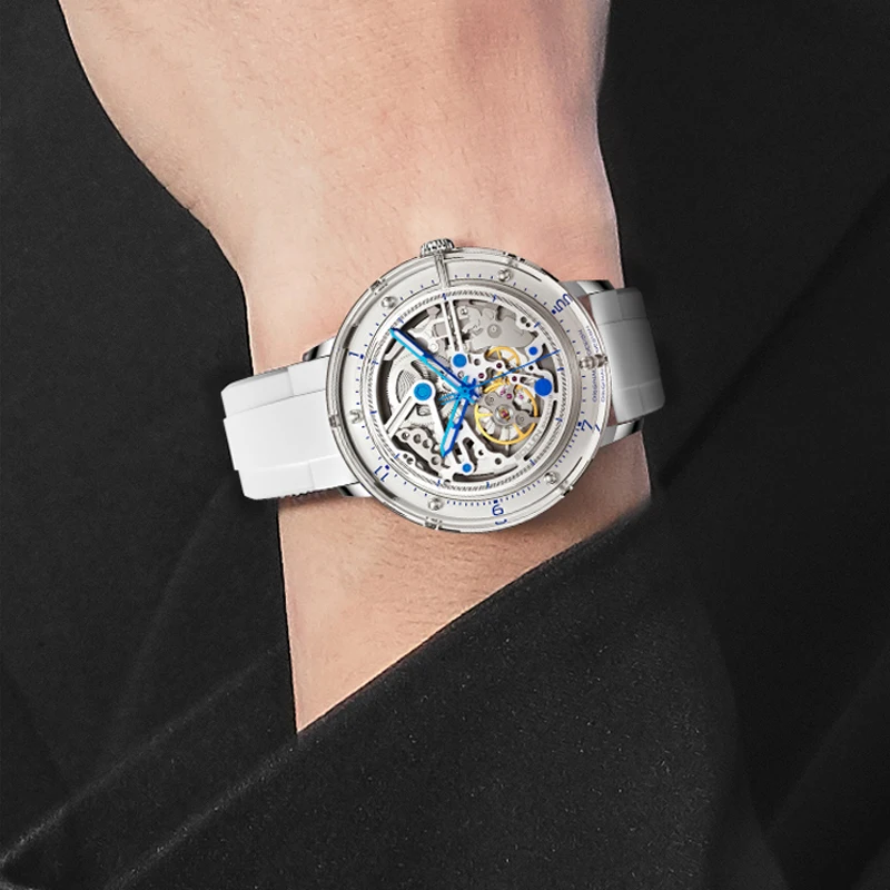 ใหม่ปากาญี ดีไซน์บุรุษอัตโนมัติโครงกระดูกนาฬิกาสำหรับชายตูร์บิญงกันน้ำโปร่งใสนาฬิกาข้อมือรีโลจ ฮอมเบอร์