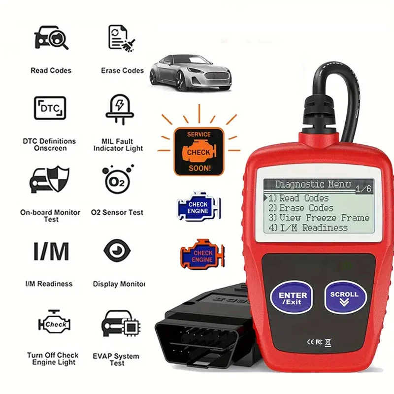 【2026 New】Mini OBD2 Scanner Code Reader 2 Buttons Car Check Engine Light Eraser DTC Definition On Screen No Need Search Online