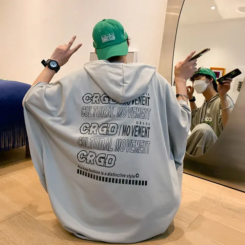 

LIBIELIY Fashion Printed Loose Batwing Sleeve Hooded Sweatshirts Men's Clothing 2024 Summer New Oversized Korean Tops Casual Swe