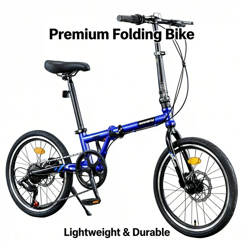 

20-inch Blue Rixi Folding Bike 7-Speed Adult Men's And Women's Ultra-Light Portable Folding Bike with Dual V-Brakes