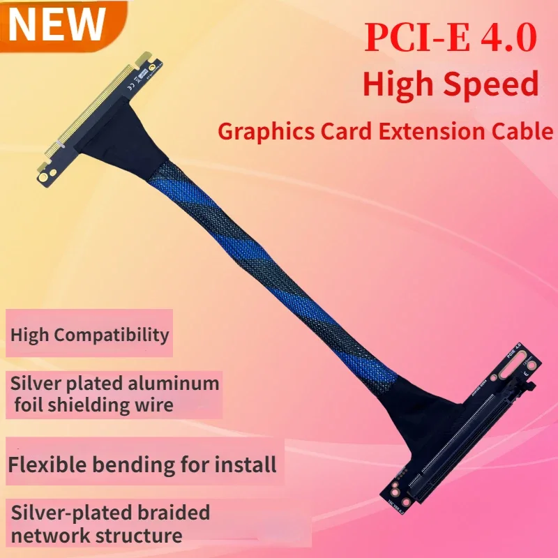 

PCI Express 4.0 X16 External Graphics Cards Soft Bend Extension Cable Braided Mesh PCI-E GEN4 Cable for AI Server GPU Video Card