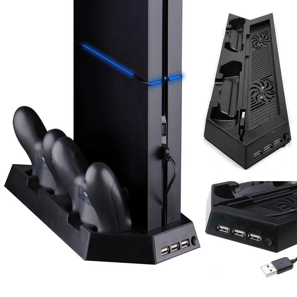 

All-In-One Dual Cooler Fans Cooling Station Vertical Stand with 2 Controller Charging Dock station For PlayStation 4 For PS4