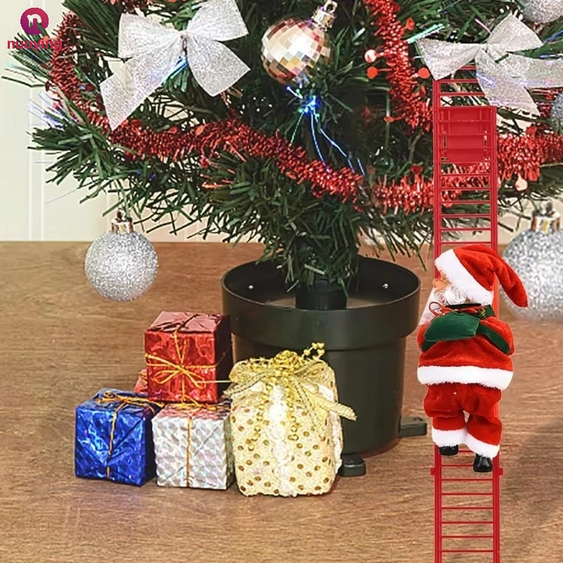 Ornamento di Babbo Natale che Sale su Scala Elettrica, Decorazione di Babbo Natale con Scala a Corda, Decorazione Natalizia da Appendere per Porta di Casa e Feste