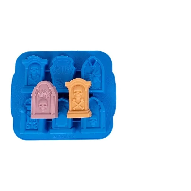 For Creative Tombstone Mold Set Skull Spider Web Relief Aromatherapy Candle Chocolate Cake Mold