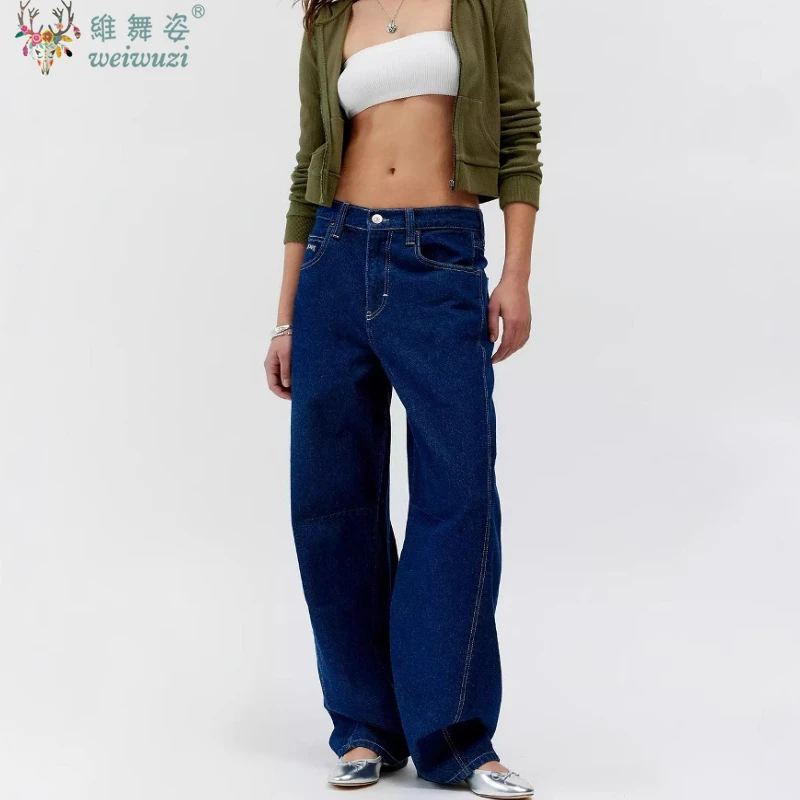 

Women's Jeans Elegant Denim Pants Straight Wide Leg Trousers Splice Button Hight Waist Pant Loose Autumn Outdoor Casual Outfits