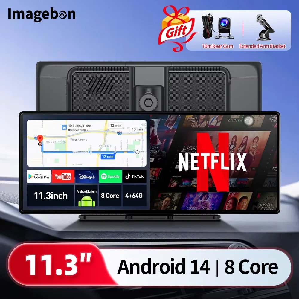BYUJQ 11.4" Android 14 Rearview Mirror Camera 4+64G Wireless CarPlay & Android Auto Google Play Youtube GPS Navigation Smart Screen