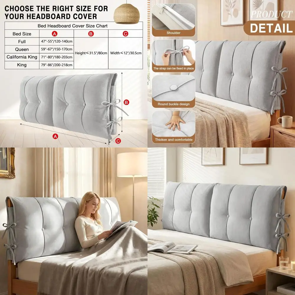 Tegeme board Cover with Tie Straps ull-Cover Large Thicken Bed board Pillow or King Queen ull Size Beds Metal e Wooden Bed(Light