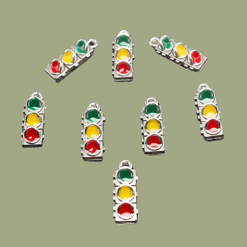 10pcs Silver Plated 3D Enamel Traffic Light Alloy Pendant DIY Charms Hip Hop Bracelet Earrings Jewelry Carfts Making P810