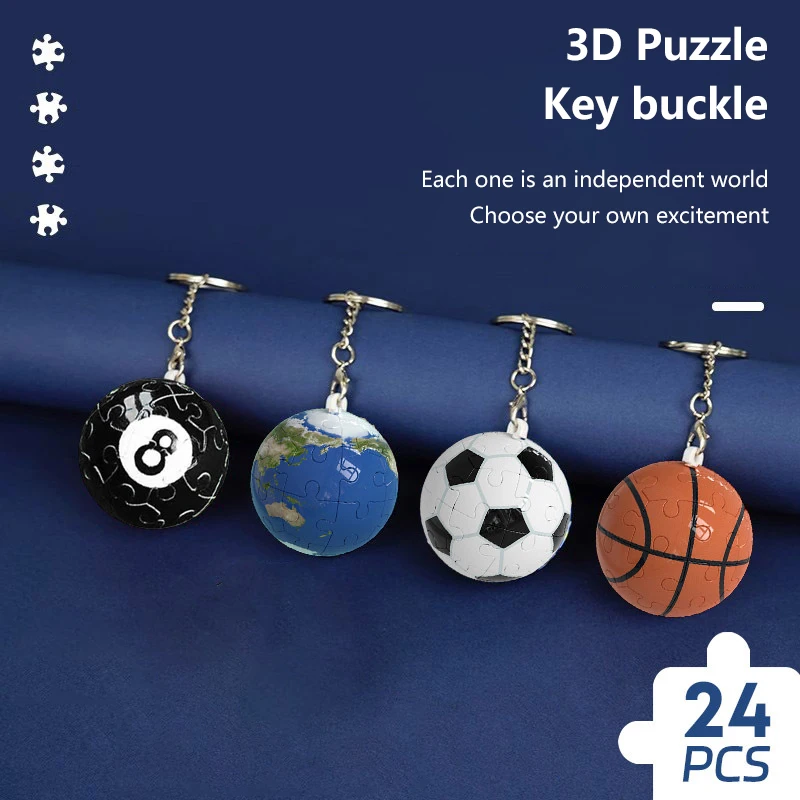 Desenhos animados 3D Jigsaw Keychain, blocos de construção, montagem Keyring, terra, futebol, basquete, pingente, brinquedos, presente