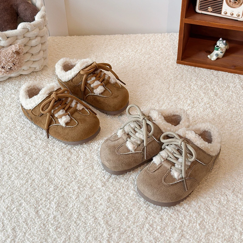 New Fashion Children's Shoes for Girls Winter Furry Hairy Kids Cotton Shoes Outdoor Warm Soft Bottom Toddlers Causal Flat Shoes