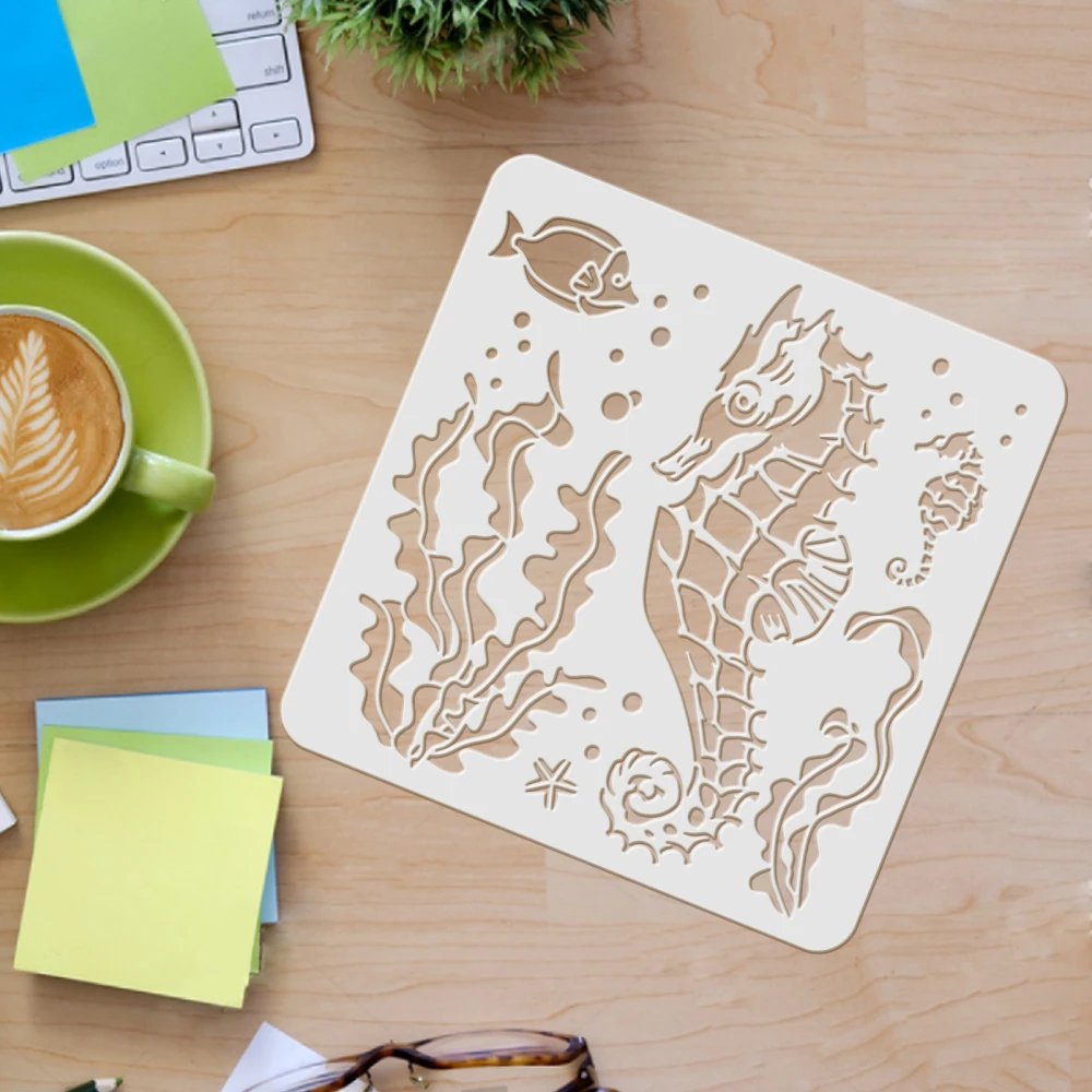 Seahorse Stencil Reusable Template Sea Animal Stencil Sea Creatures Stencil for Painting on Wood Tile Paper Fabric Floor Wall