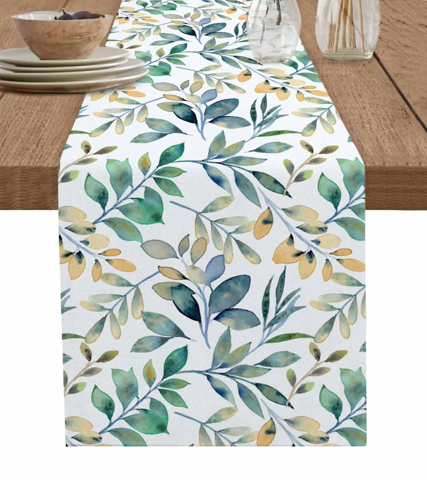 Leaf Plants Countryside Table Runners for Dining Room Coffee Home Decoration Tablecloth 4/6 Pcs Placemats Table Cover