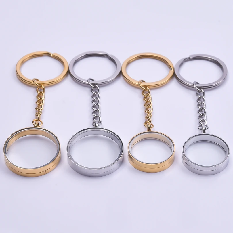 1Pc Stainless Steel Openable Round Floating Locket Pendant Llavero Glass Box Memory Coin Holder Relicario Men Keychain Jewelry