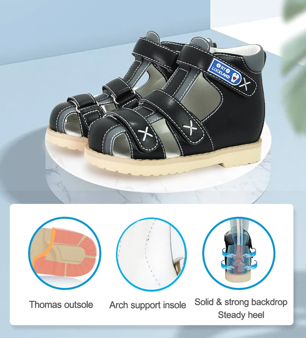 Summer Children Orthopedic Shoes For Kids Black Leather School Sandals Toddler Tiptoe Flatfoot Footwear With Arch Support