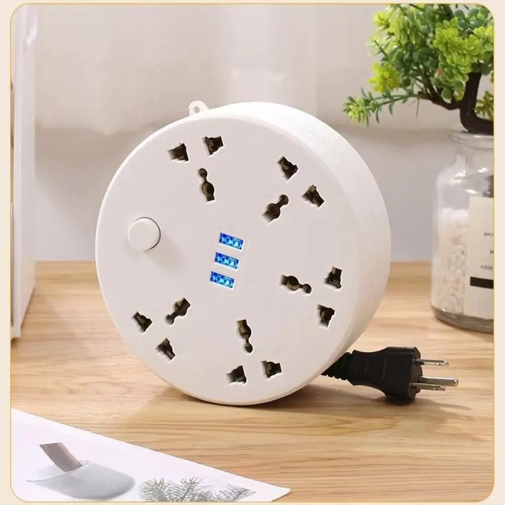 Circular Power Extension Board Universal Flexibility Socket Adapter with Long Cable 2M Retractable Power Cord