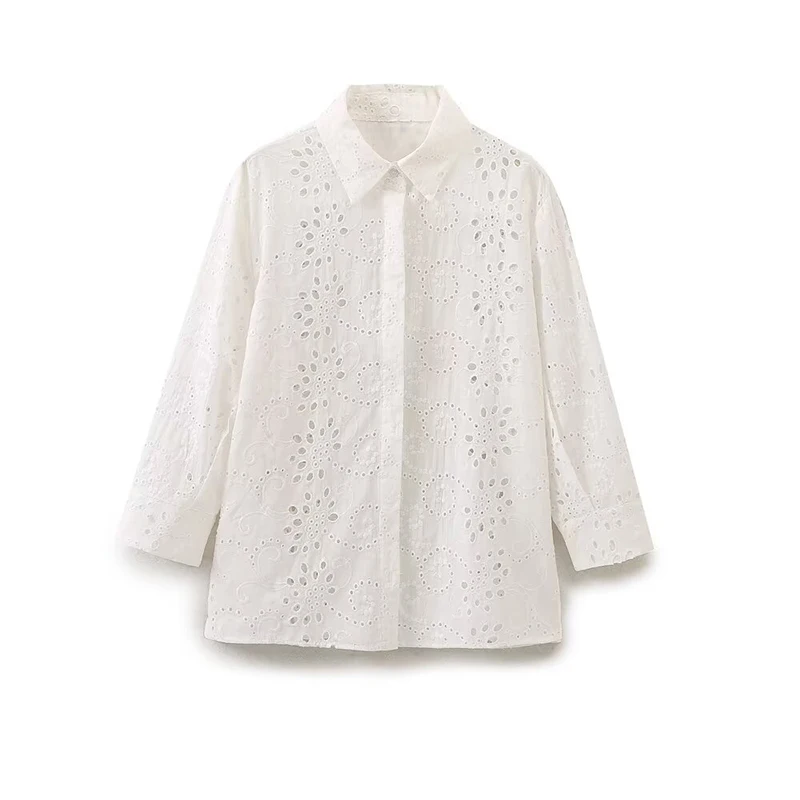 

Spring 2024 Women Hollow Out Embroidery White Shirt Blouse Streetwear Blusas Mujer