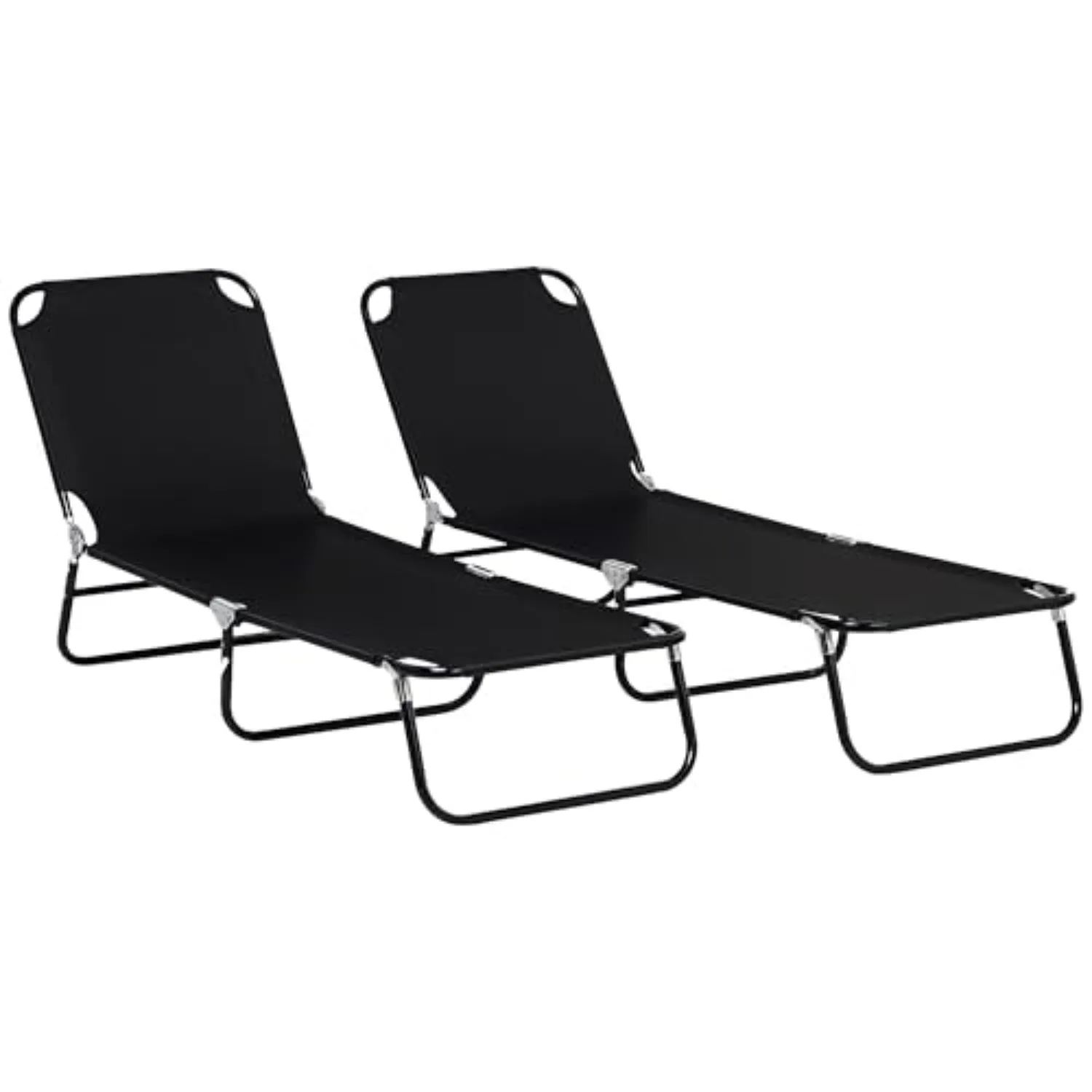 2 Pieces Folding Chaise Lounge Chair with 5-Level Back, Black | Pool Sun Tanning Chairs, Breathable Mesh Seat