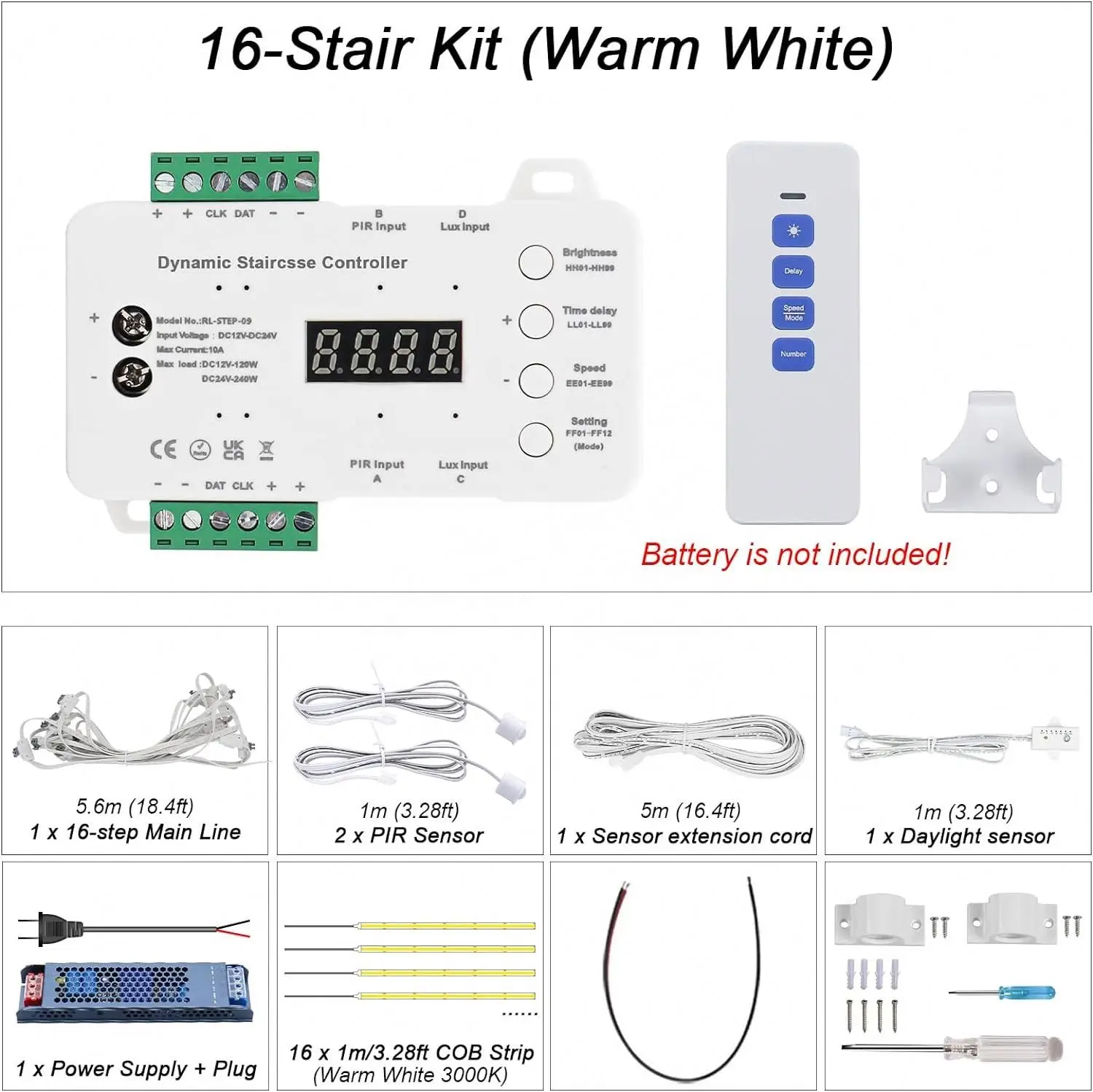 16-Step Copper LED Stair Light Kit with Motion Sensor & Remote Control IP65 Rated CRI90 Easy Installation Smart Strip Lighting