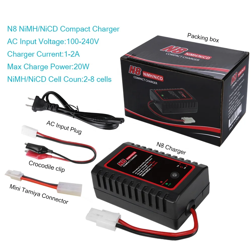 Chargeur de batterie HTRC N8 110-240V 2A 20W AC chargeur RC Compact pour 2-8S Nimh Nicd pour pièces d'avion RC