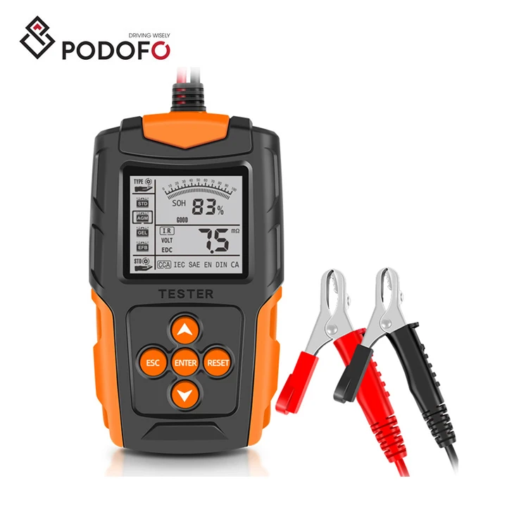 Podofo New hot sale Car Battery Tester 12V 24V DC Charger Analyzer Capacity Load Tester Cranking System Test