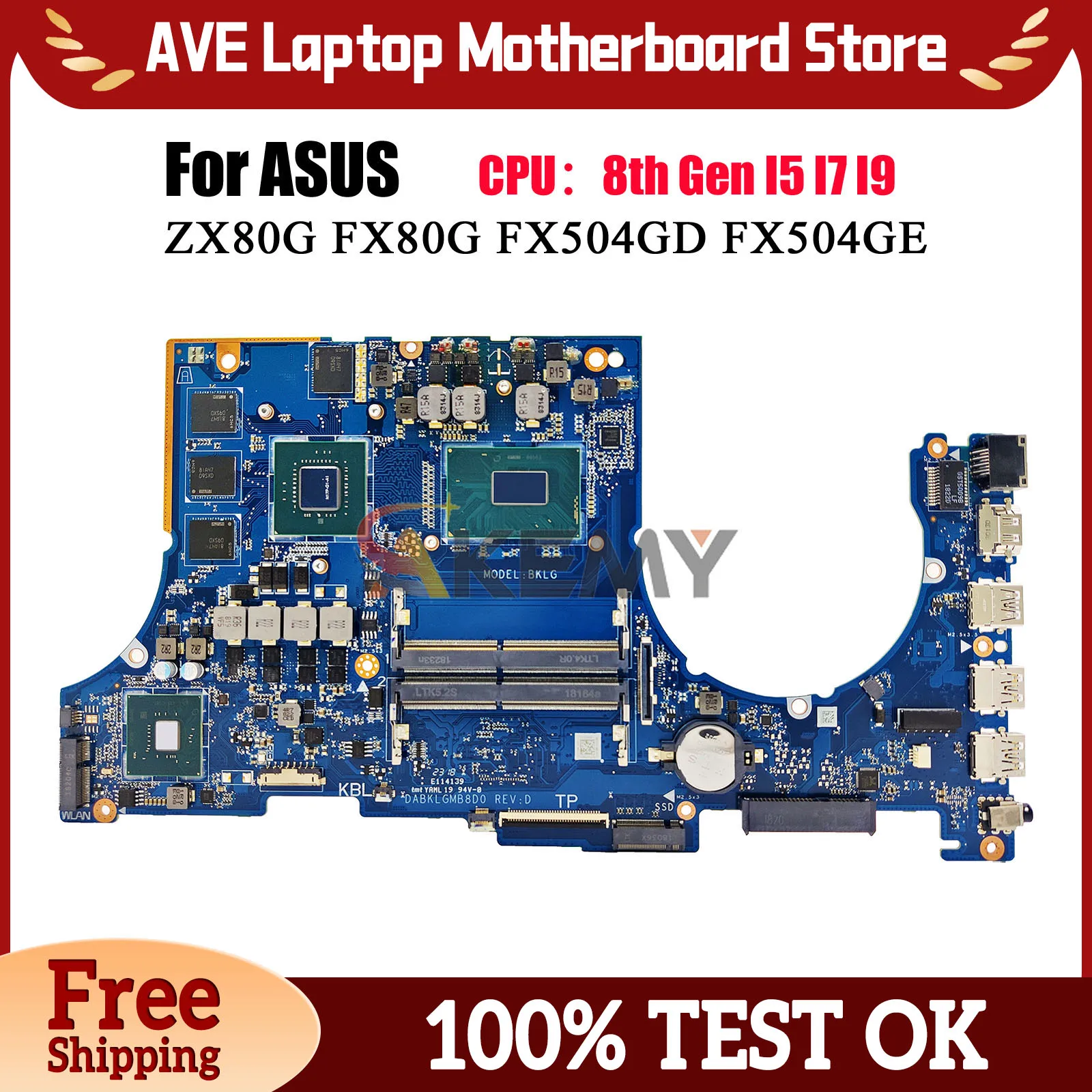 

FX504GD Laptop Motherboard For ASUS TUF Gaming FX504GD ZX80G FX504GE FX504G FX80G Mainboard With I5 I7 I9 CPU 100% tests OK stk