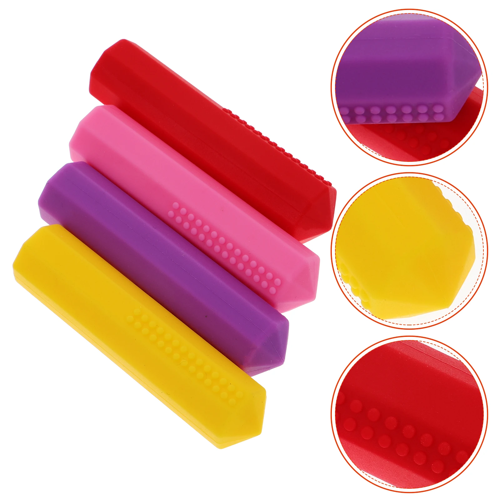 

4pcs Gem Shaped Silicone Teether Chewable Protective Caps Office Supplies Stationery Accessories Safe