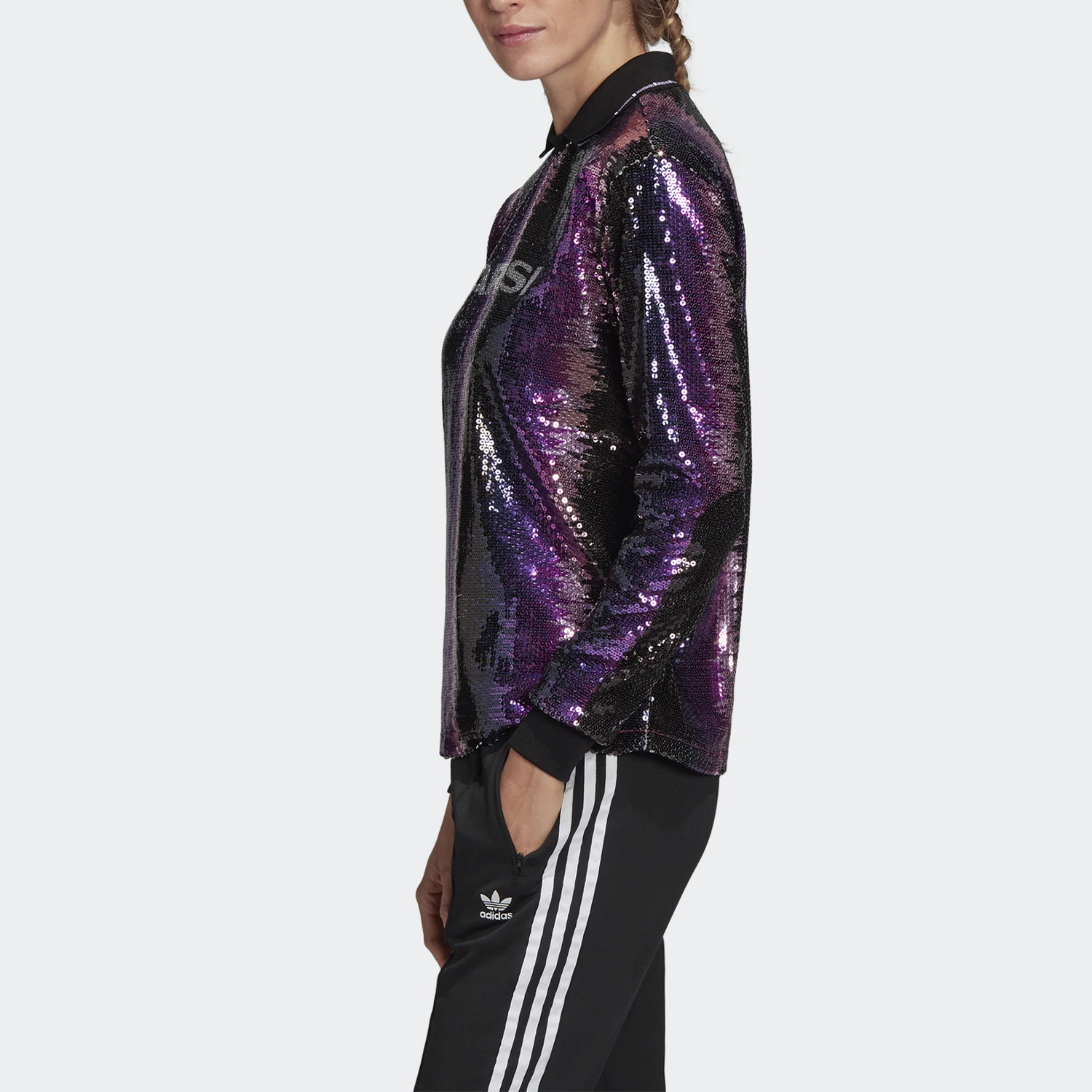 Adidas genuine Trefoil New Season New Women's Sequined POLO Neck T-Shirt FN2802
