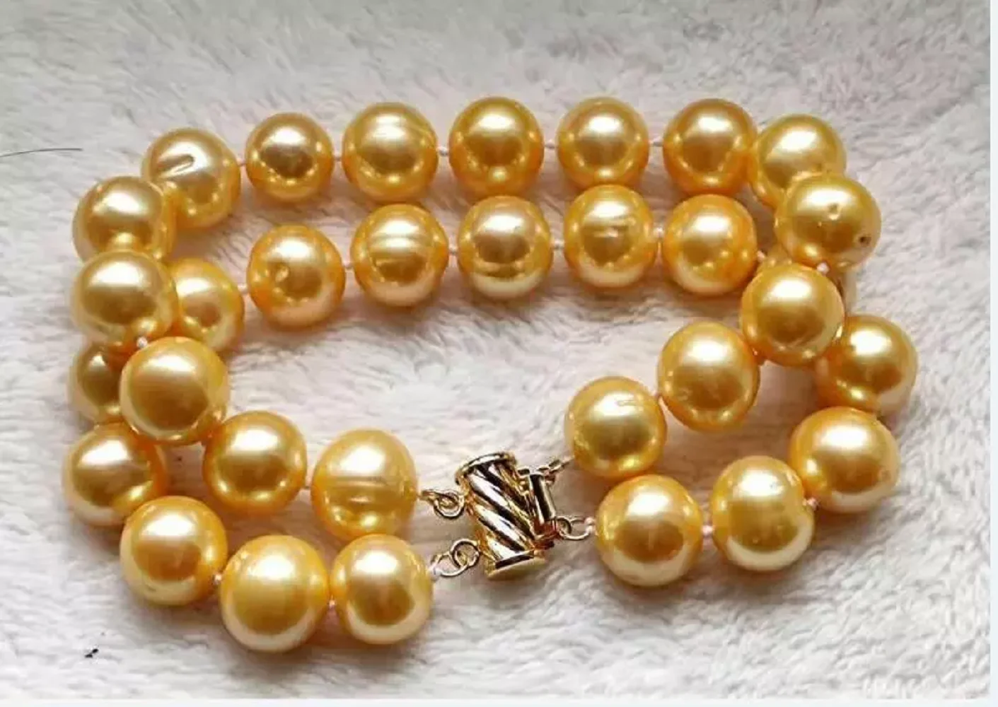 

Amazing 2-Row AAA 9-10mm10-11mm Natural South Sea Gold Round Pearl Bracelet 7.5-8 inches 14k