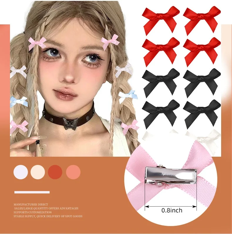 

6 шт., 3 см, мини-багатоцветные ленты-банты — милые боковые заколки для волос для косичек в западном стиле для девочек