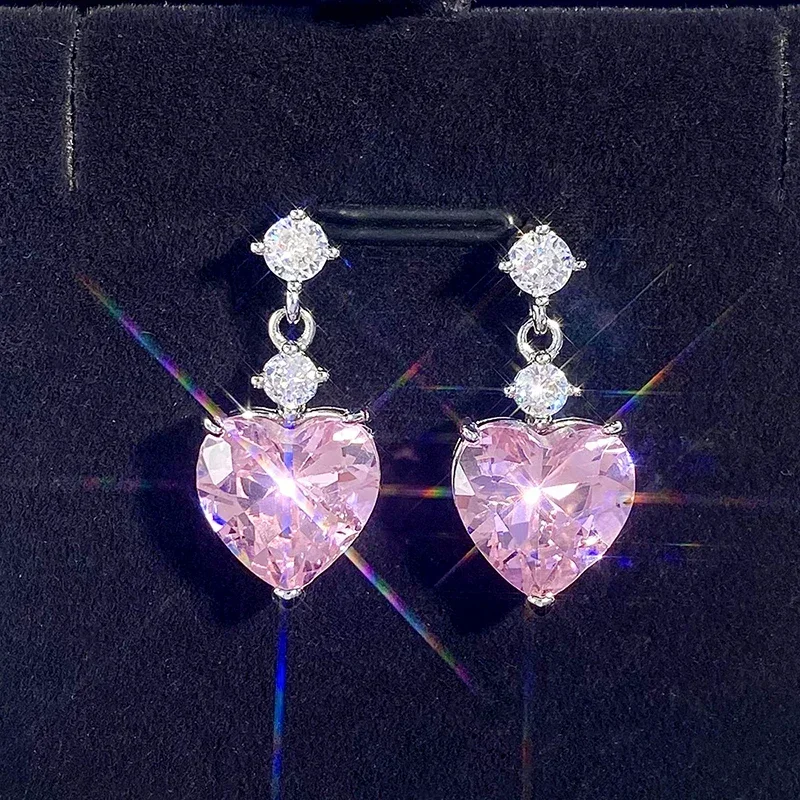 2024 Chic Love Heart Zirconia Pendant Earrings for Women Romantic Lady Wedding Ceremony Accessories Graceful Jewelry Gift