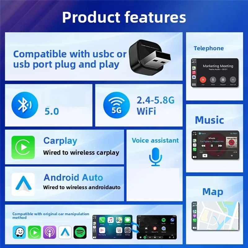 Wireless For Carplay Adapter 2 In 1 Wired To Wireless Dongle For Android Auto Smart Ai Box Plug And Play
