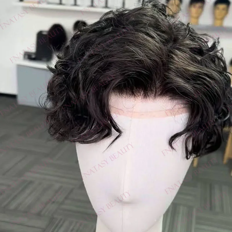 

Super Durable Versalite Swiss Lace Invisible Hairline Men's Wigs Bleached Knots 30mm Wave Undetectable 100%Human Hair Man Toupee