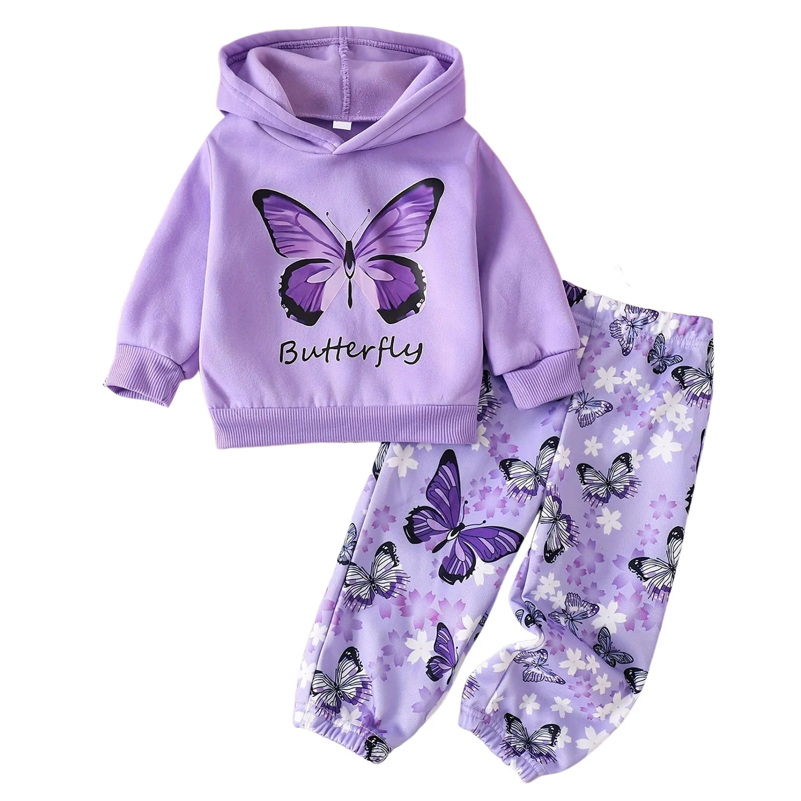 

Cute Outfits for Toddler Girls Spring Fall Fleece Hooded Butterfly Print Long Sleeve Top And Pants Set For Baby Girls Swaddles
