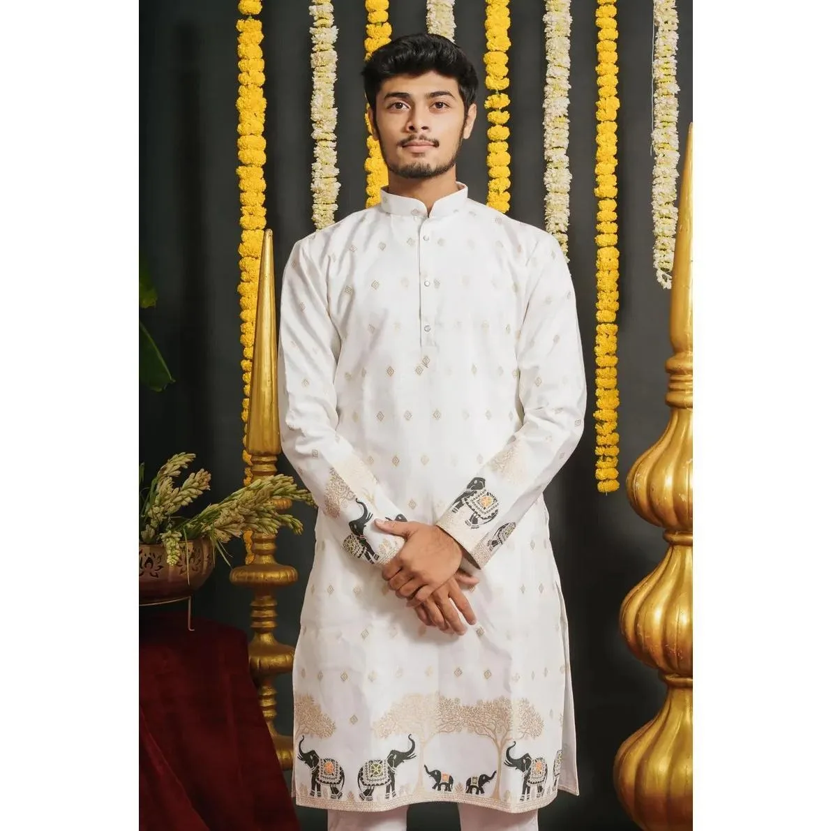 كورتا فاردها مطبوعة رقمية عادية الماندرين طويلة مناسبة لجميع المناسبات مثل ملابس الزفاف الإسلامية للرجال