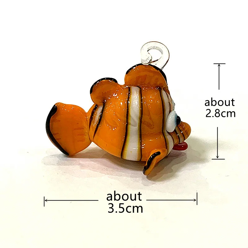 Cute ClownFish Glass Pendant Mini Clown Fish Marine Animal Charm Ornaments for DIY Jewelry Making Accessories or Aquarium Decor