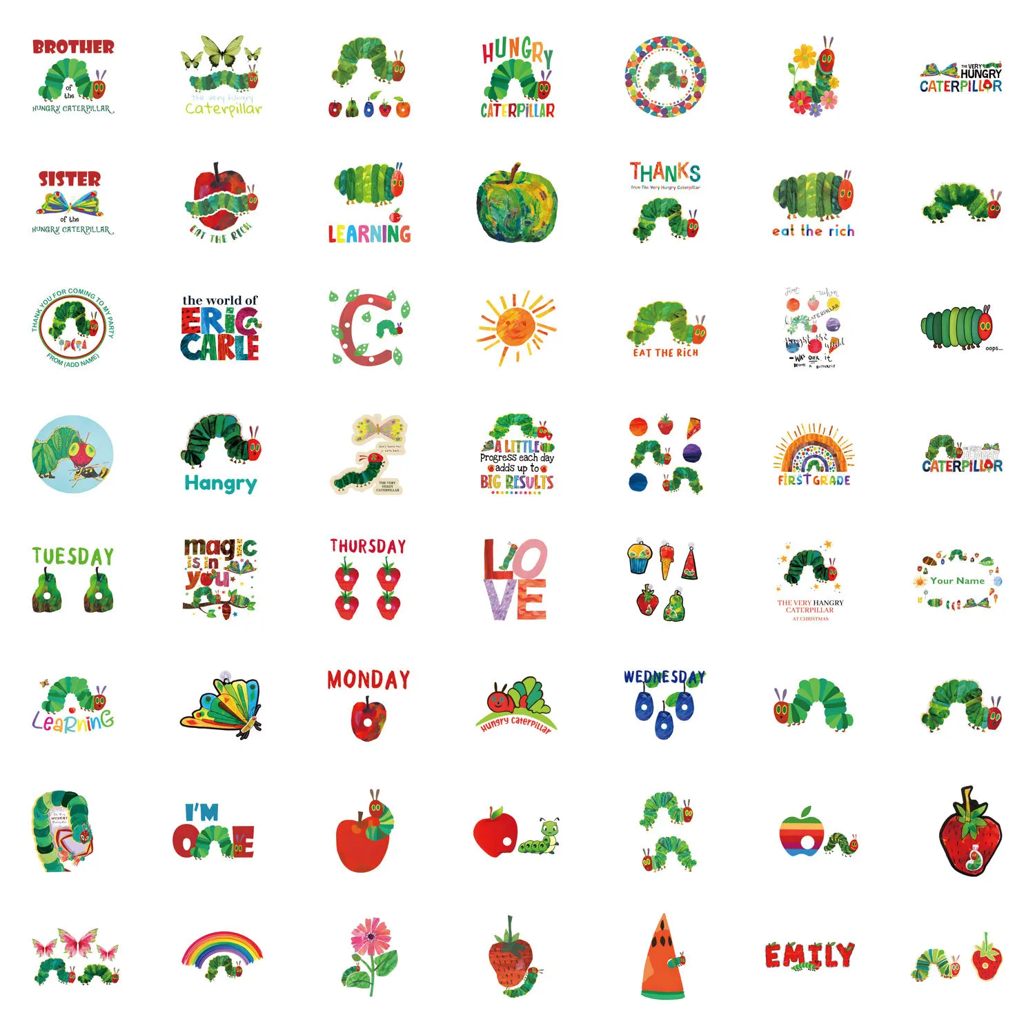 

55/110PCS The Very Hungry Caterpillar Sticker Cartoon Caterpillar Graffiti Decoration Notebook Gift Waterproof Sticker Kids Toy
