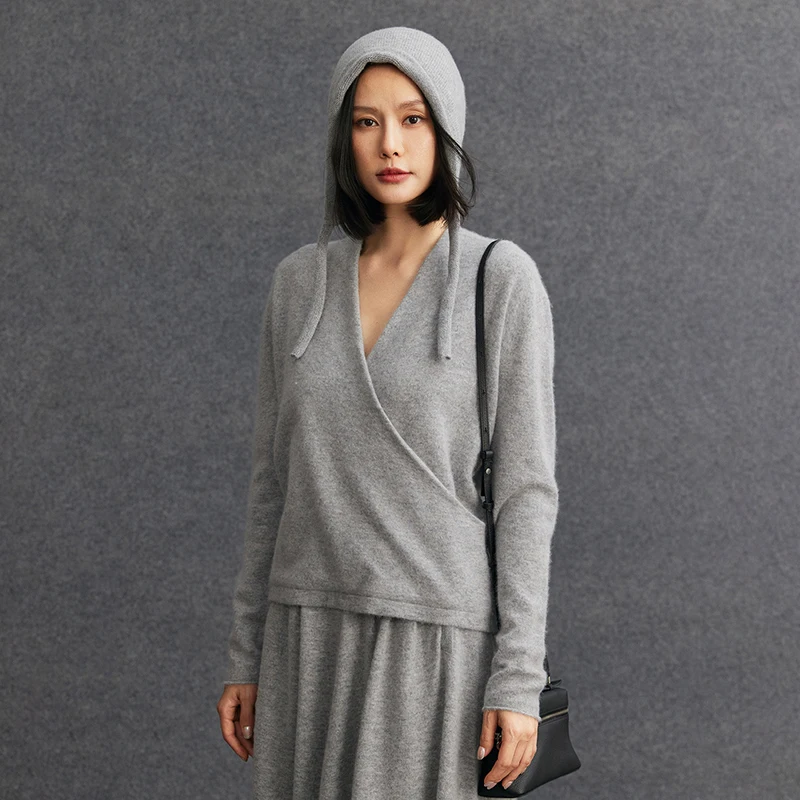 2024 Autumn New 100% Pure Cashmere Knitted Sweater High Quality Women V-Neck Pullovers Female Winter Fashion Clothes Girls Tops