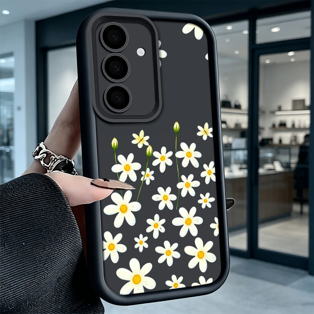 White Daisy Blooms Matte Soft TPU Case for Samsung S26 S25 S24 S23 S22 Ultra FE A17 A27 A57, Shockproof Back Cover