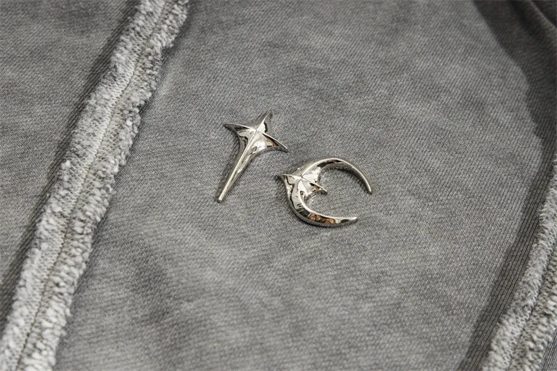 رمادي أسود أبيض البلطجة نادي هوديي غسل تفعل القديم المرقعة غطاء الوجه مزدوجة سستة قصيرة مقنعين البلوز للرجال النساء معطف #5